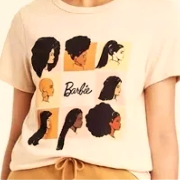 Contemporary Girlhoodcore Barbie Cream Graphic XXLg Multicultural Design T-Shirt - Picture 1 of 6
